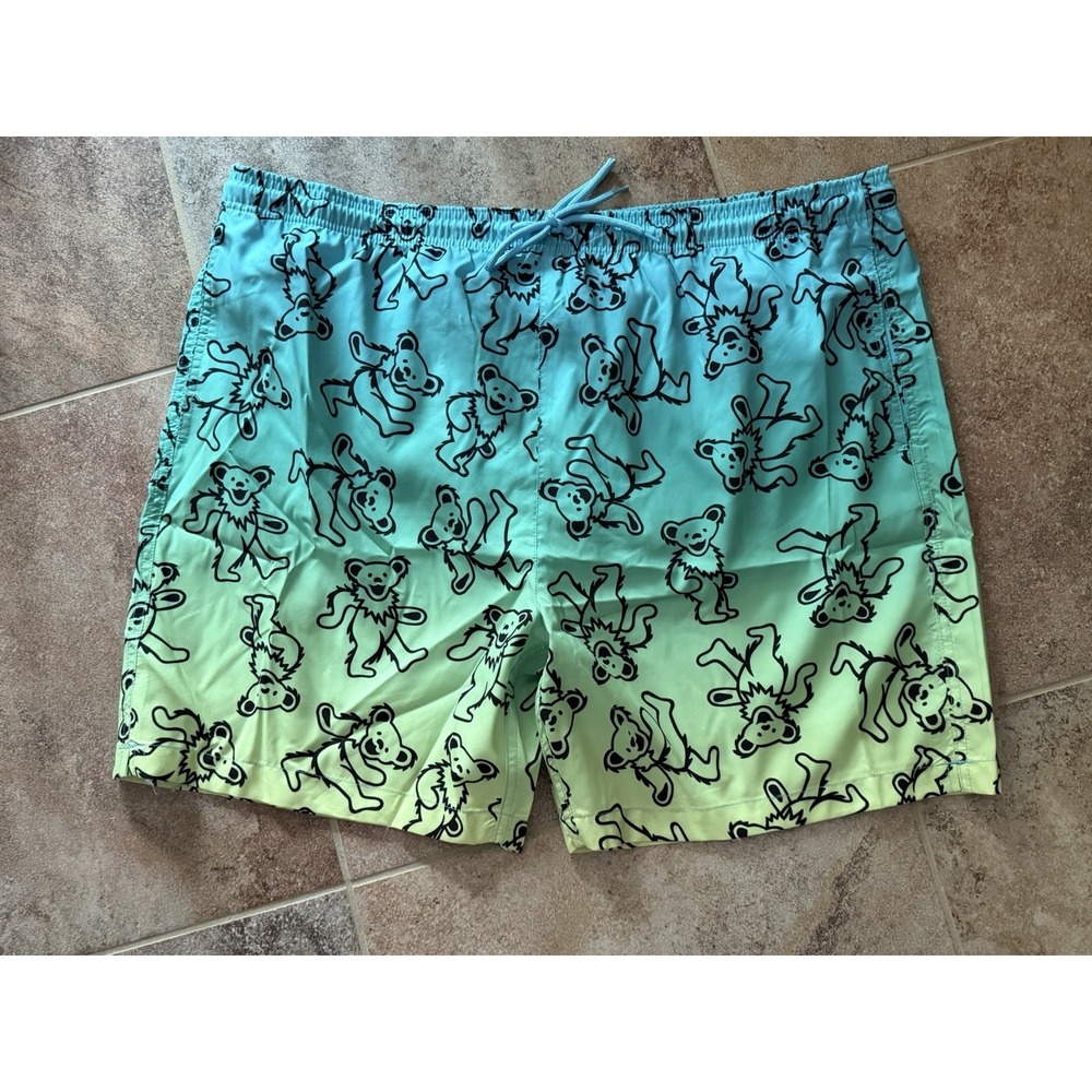 Grateful Dead Men's Dancing Bears Gradient Swim Trunks with Pocket Size XL NWOT